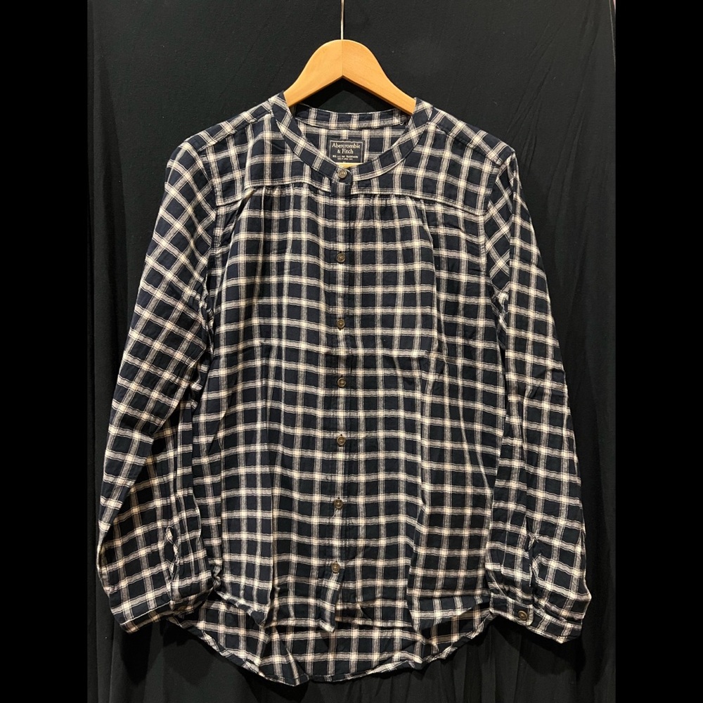 A&F Button Down Collarless in Classic Navy Plaid